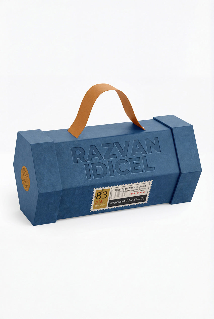 Double Lid - Hexagonal Box with Handle + Stamp Label for Rarities Coffee