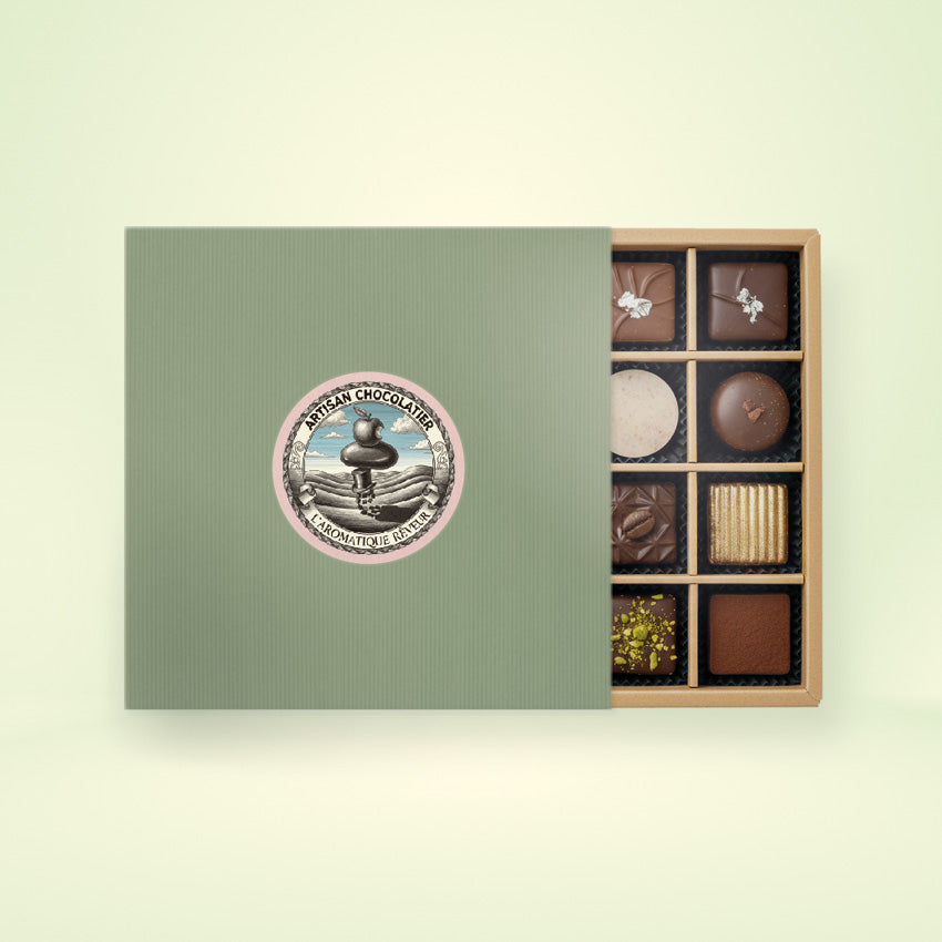 Tray Box + Cardboard criss-cross insert with Debossed Stamp Label - For 15 Praline