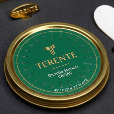 High -End Flip Top Rigid Box / Interlocking Nest + Jar Label - For Caviar Jar