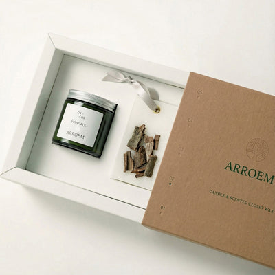 Sleeve and Tray Box + Interlocking Cutout Nest + Self Adhesive Label (for Bottle) - For Exclusive Scented Candle