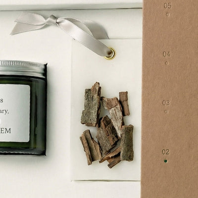 Sleeve and Tray Box + Interlocking Cutout Nest + Self Adhesive Label (for Bottle) - For Exclusive Scented Candle
