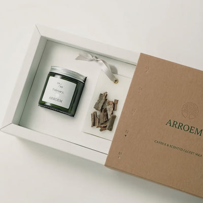 Sleeve and Tray Box + Interlocking Cutout Nest + Self Adhesive Label (for Bottle) - For Exclusive Scented Candle